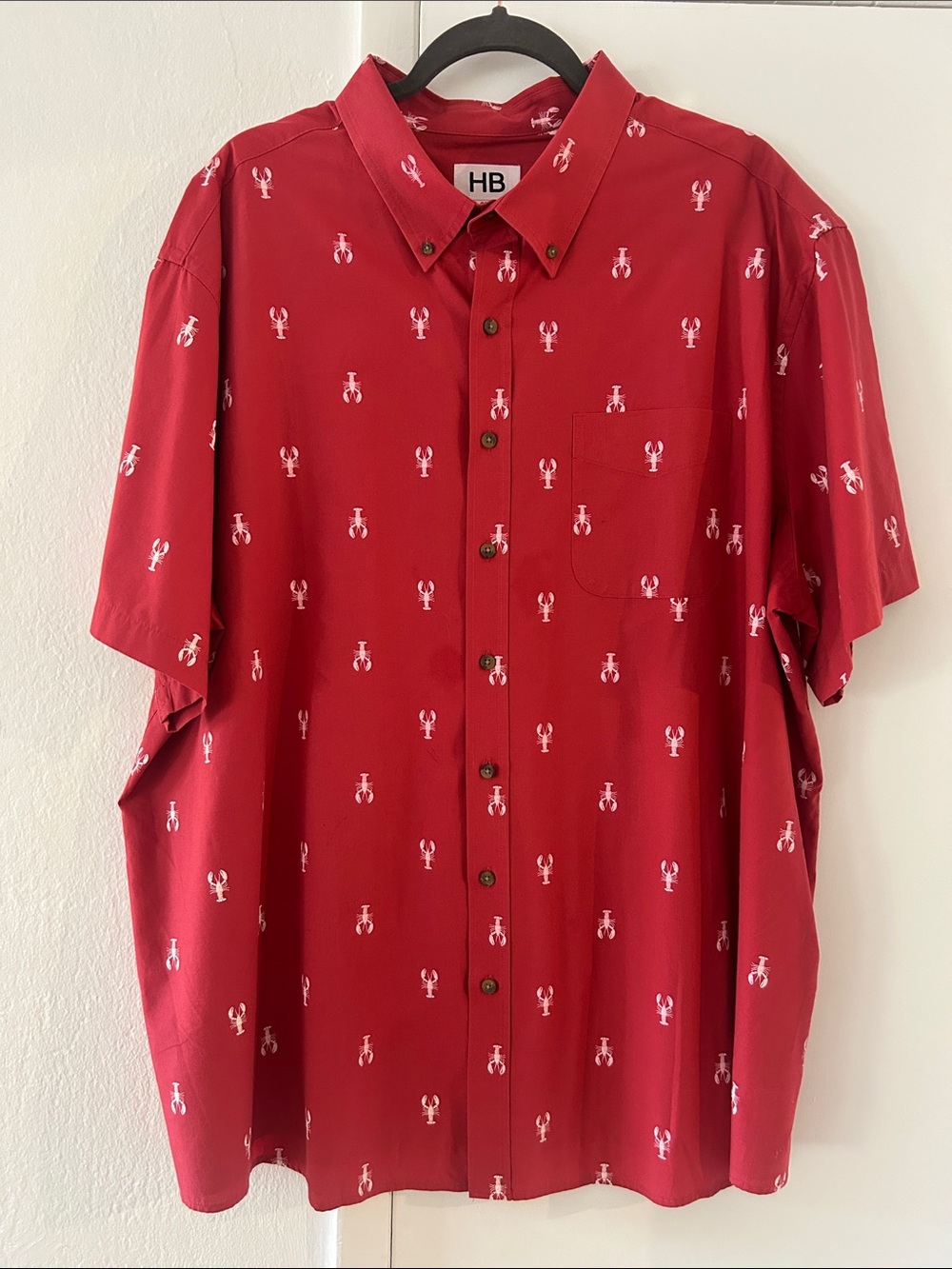 HB Casual Red Button Down Shirt w Lobster Motif Size 2XL